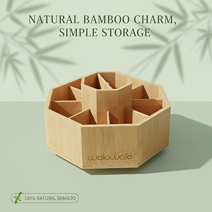 Bamboo Rotating Art Supply Organizer Caddy Holds 800+ Pencils Spinning Crayon 160 Marker Holder Desk Brush Colored Pencil Storage for Office Classroom Organization Stationary (Larger VER)