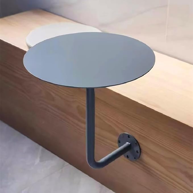 Wall-Mounted Small Round Table for Cafe, Dessert Shop & Home - 3.0MM Thick Iron Metal Anti-Deformation, Space-Saving(Stainless Steel,35x45x20cm)