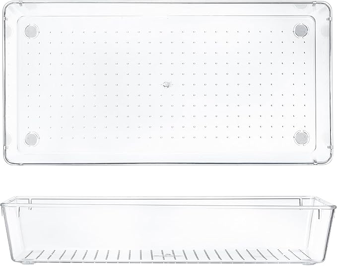 Kingrol 6 Pack 12 x 6 x 2 Inch Clear Drawer Organizer Trays, Desk Drawer Divider Storage Bins, Storage Box Set for Utensils Junks Vanities Makeups Jewelry Office Craft Supplies