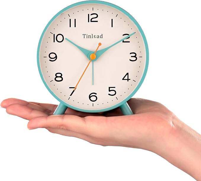 Tinload 4.5" Antique Retro Analog Alarm Clock, Small Silent Bedside Desk Clock,Lighted on Demand, Battery Operated, Snooze, for Living Room, Bedroom, Bedside(Green)