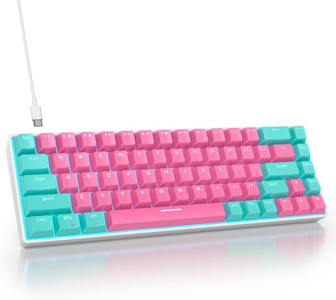 65 Percent Gaming Keyboard 68 Keys Wired Mechanical Keyboard LED Backlit Ultra Compact Keyboard with Red Switch for Windows Laptop Gamer(68 Miami)