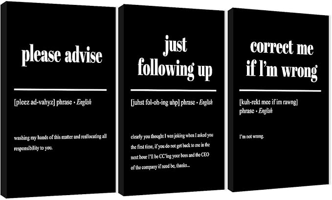 Office Wall Art - 3 Panel Motivational Canvas With Inspirational Quotes for Home Decor, Positive Entrepreneur Words Poster Frame for Company 20"x30"x3Pcs