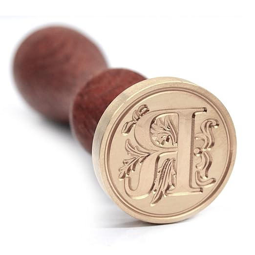 Medieval Initial Alphabet Stamps for Sealing Wax, Brass Head Wooden Handle, Decorate Thanksgiving Card/Envelope/Gift Wrap/Wedding Engagement Party Invitation - Letter R