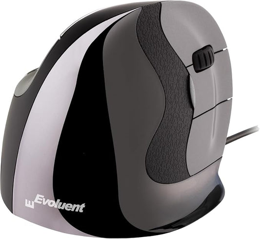 Evoluent – Inventor of The Vertical Mouse – VMDL Ergonomic Vertical Mouse Right Hand Large Wired USB, Sculpted for Comfort, Reduces Wrist Strain, 4 Speeds, 6 Customizable Buttons in Windows