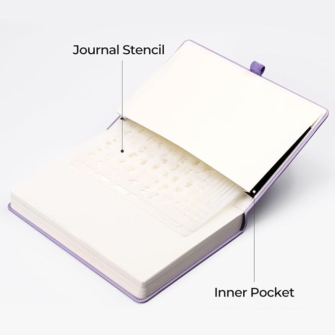 EMSHOI A5 Dotted Notebook Journal, 320 Pages 100gsm Thick Dotted Paper, Hardcover Leather Journal with Pen Holder & Inner Pocket, Dot Grid Notebook for Journaling, 5.75"x8.38", Light Purple