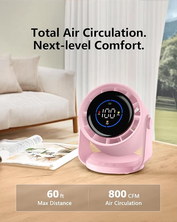 Desk Fans, Portable Turbo Fan Ultra Quiet Table Fan Digital Display Rechargeable USB 105°Tilt 100 Speeds Wall-Mounted Design Portable Fans for Home Office Kitchen Travel Camping
