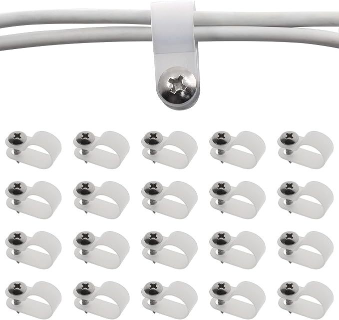 Bonsicoky 1/2 Inch Rope Light P-Style Clips, 50Pcs | With Screws, Cable Clip Wire Clamp, Cable Organizer Cord Holder, For Wire Management