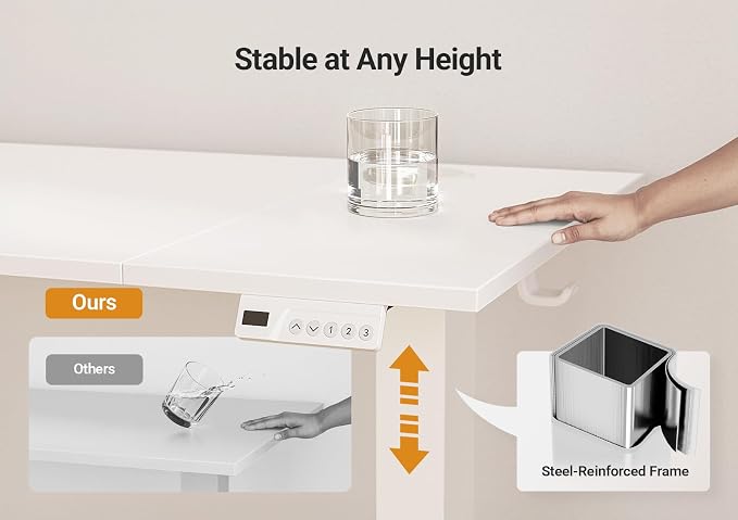 Seang Electric Height Adjustable Standing Desk, 48 x 24 Inch Sit-Stand Workstation with T-Shaped Frame, 3 Memory Height Options & Built-in Cable Management for Home Office, White Frame/White Top