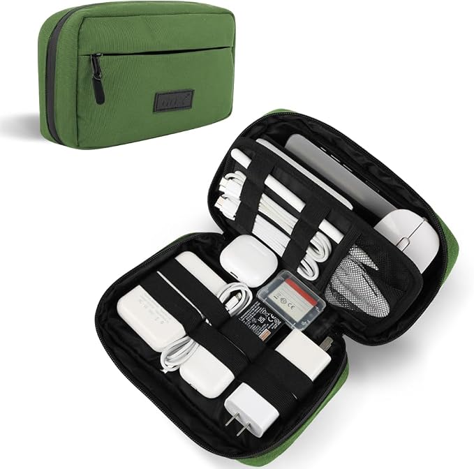 GOX Cable Organizer Travel Case, Water Resistant Electronic Accessories Pouch, All-in-One Versatile Tech Storage Bag for Charger, Cord, Phone, Hard Drive & Power Bank (Green)