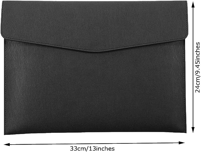 PU Leather A4 File Folder Document Holder Waterproof Portfolio Envelope Folder Case with Snap Closure Black