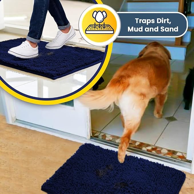Muddy Mat® | Super Absorbent Door Mat Indoor, Microfiber Quick Dry Chenille Entryway Rug, Non-Slip Front Door Mat, Indoor Mats for Entryway, Machine Washable Pet Rug, Navy Blue Runner 24"X60"