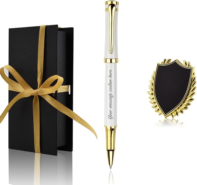 Yastar Personalised Gift Pens with a Custom badge with 2 Black Refills Quality Pen Metal Body - Custom with Names Message on the Pen - Gift Pen Set for Family Colleague Elder Friends