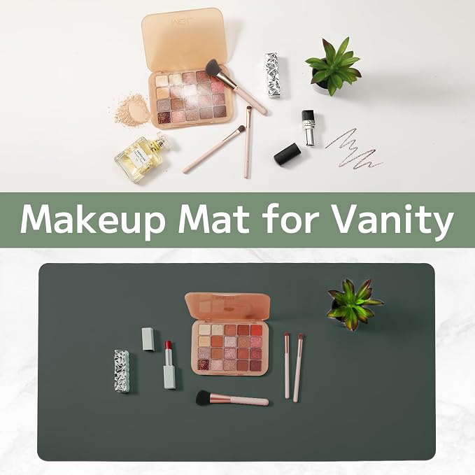 Makeup Mat for Vanity, Waterproof Dual-Sided Vanity Desk Protector for Dressing Table, Makeup Table Cover Mat Oilproof Dustproof Smooth Soft(47.2"*23.6'', Dark Green)