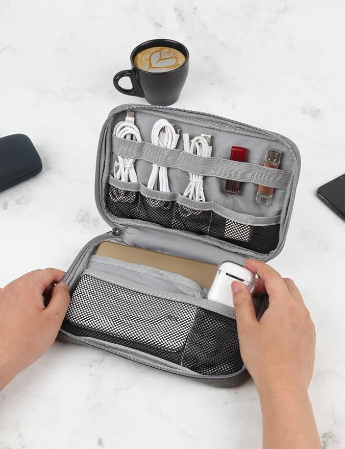 GOX Cable Organizer Pouch – Case for Chargers and Cords, Cord Organizer Travel Black, Small Cable Organizer Bag for Earbuds & Tech Accessories(Grey-Large)