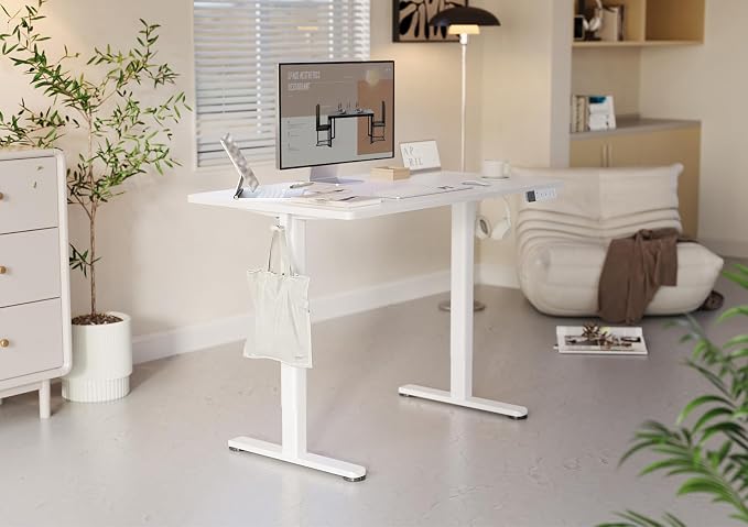YDN Electric Standing Desk Adjustable Height, 63 x 24 Inches Stand up Desk with Cable Management, Home Office Desks with Splice Board & White Frame, White Top