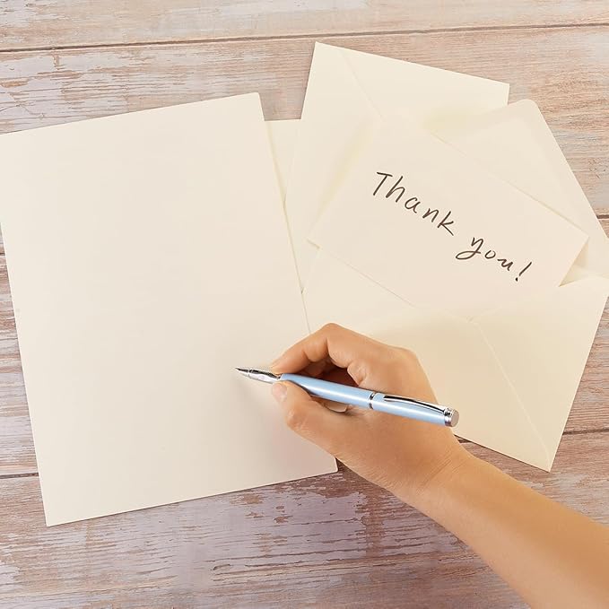 50 Pack Cream A7 Envelopes with Cards and Gold Stickers, 5x7 | With Thick Folded Cardstock, For Greeting Cards, Wedding, Birthday, Invitations, Baby Showers