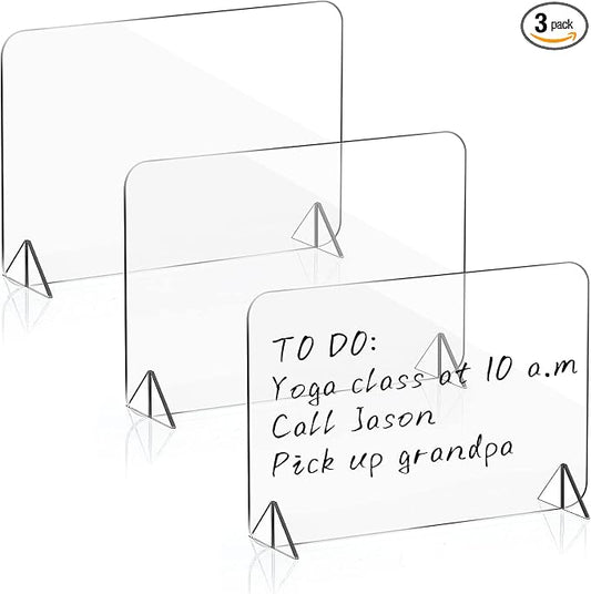 3 Pack Acrylic Dry Erase Board and Marker Glass Alternative Clear Memo Tablet Desktop Display Frameless Small Writing Whiteboard with Stand for School Office Home(5.91 x 7.87 Inch)