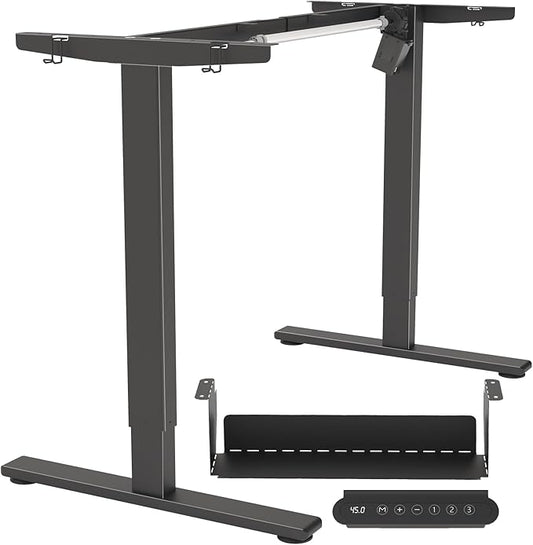 Standing Desk Frame, Stand up Desk Frame Workstation, Electric Adjustable Legs, 3 Memory Height Settings, with Cable Management Tray, 4pcs Headphone Hook