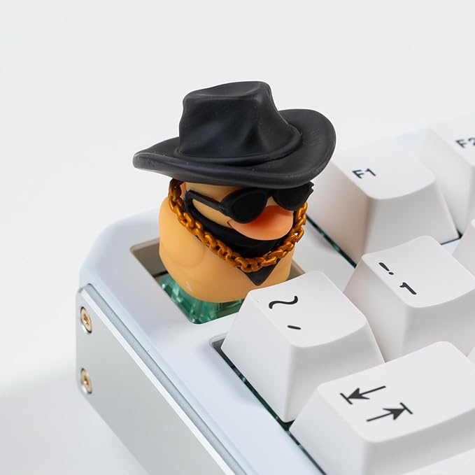 1U Handmade Resin Cowboy Duck Keycap - Cute Duck with Sunglasses Cowboy Hat Scarf, Compatible with MX Switch Mechanical Keyboards