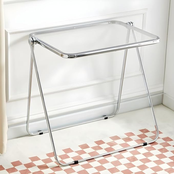 Compact Writing Desk Folding Design Collapsible Feature for Small Spaces Without Chairs Transparent Folding Table Acrylic Bedroom Balcony Table Portable Table Clear 25.5" L x 19.5" W x 27" H