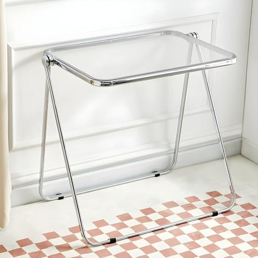 Compact Writing Desk Folding Design Collapsible Feature for Small Spaces Without Chairs Transparent Folding Table Acrylic Bedroom Balcony Table Portable Table Clear 25.5" L x 19.5" W x 27" H