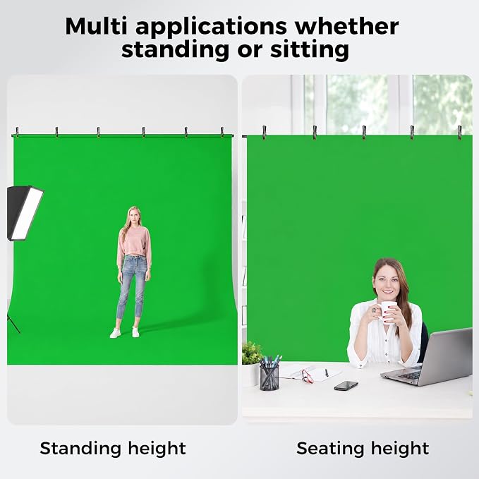 EMART Green Screen Backdrop Kit with Reverse Folding Base, 7x8ft Photo Greenscreen Background with Portable T-Shape Stand and 6 Clamps for Photography, Photoshoot, Studio Video Recording, Streaming
