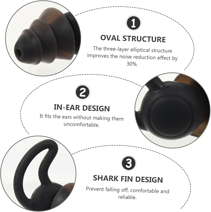 Noise Reduction Reusable Soft Silicone for Adults Women Men Comfortable Noise Prevention for Study Work Travel Lightweight Washable Black