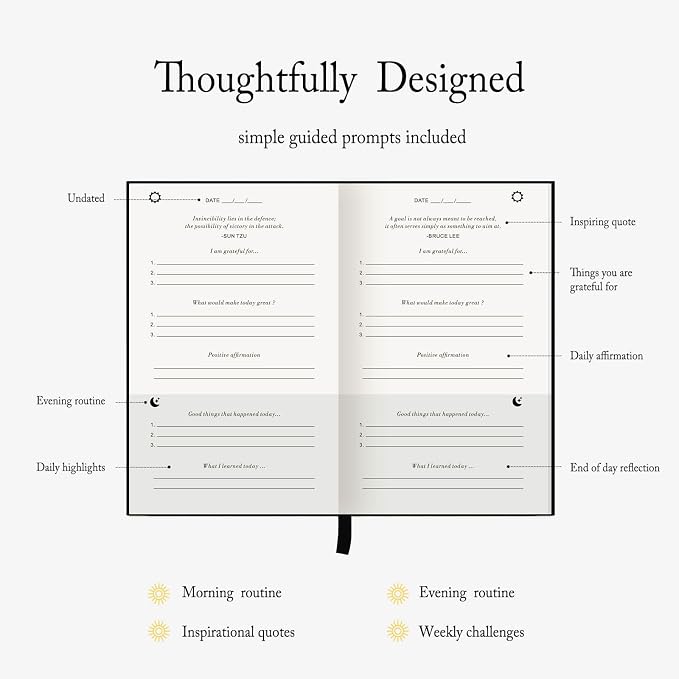 The Gratitude Journal - for More Mindfulness, Happiness, Positive Vibes, Affirmations, Productivity, and Self Reflection -Undated Daily Journal
