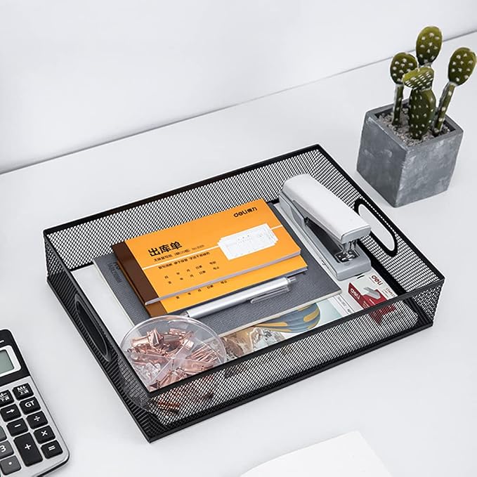 Desk Drawer Organizer, A4 Large Metal Mesh Desk Organizer Tray, Versatile Storage Box Set for Office Home Supplies,13 x 9 inches