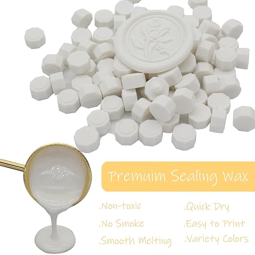 250pcs Wax Seal Beads Ivory White, Andotopee Premium Sealing Wax Beads for Stamp Seals, Octagon Seal Stamp Pellets Refill Pack for Wedding Invitation, Letter Envelope, Scrapbook DIY & Bridal Crafts