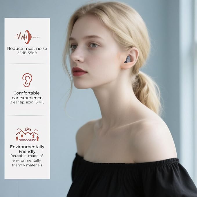 Ear Plugs for Sleeping Noise Cancelling:Reusable Ear Plugs for Noise Reduction for Snoring/Concerts/Travel/Shooting - Soft Silicone Sleep Earplugs with 6 Ear Tips & Bag(Gray)