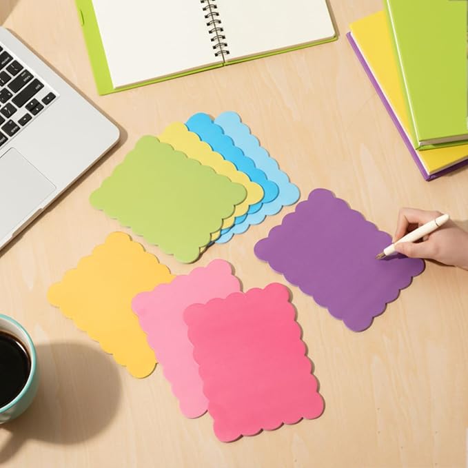 Eaasty 8 Pack 8 x 6 Inch Large Scalloped Sticky Notes Self Sticky Note Pads Cute Aesthetic Colorful Wavy for School Office Supplies, 30 Sheets/Pad, Total 240 Sheets(Bright Colors)