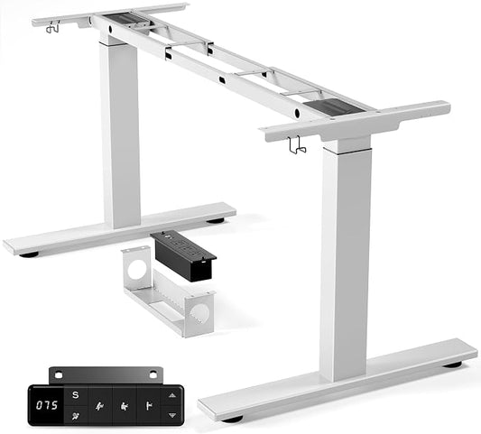 SIAGO Dual Motor Standing Desk Frame for Tops up to 75" - White Frame Only | 280 lbs Capacity Adjustable Workstation Legs with 3 Memory Presets, Power Strip and Cable Management Tray