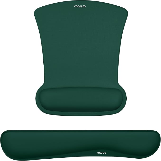 MOSISO Wrist Rest Support for Mouse Pad & Keyboard Set, Ergonomic Mousepad Non-Slip Base Home/Office Pain Relief & Easy Typing Cushion with Neoprene Cloth & Raised Memory Foam, Peacock Green