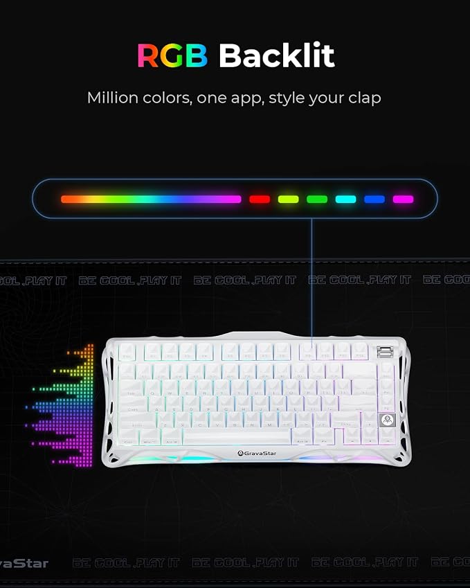 GravaStar Mercury K1 75% White Wireless Keyboard, Aluminum Alloy Exoskeleton Design Mechanical Gaming Keyboard, Gasket Hot-Swap Socket, Linear Switches, RGB Backlit【Opaline White】