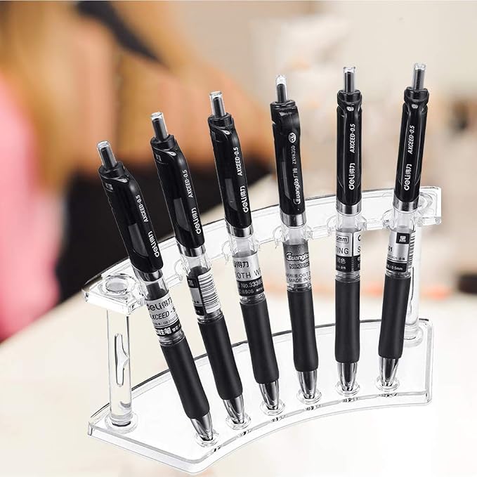 Clear Plastic Pen Holder Display Stand - 4 Pack, 6-Slot Organizer for Home Office & Store Use