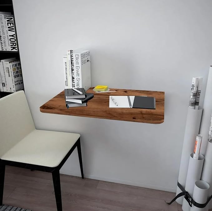 SUSSEXHOME Wall-Mounted Foldable Table - 28.3" x 17.7" Space-Saving Desk for Kitchen, Balcony, or Office (Walnut)