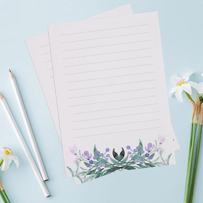 KSIWRE 36 PCS Writing Paper and Envelopes Set,Warm Floral Themed Stationary Set for Wedding Invitations Wishes,24 Lined Stationery Paper with 12 Envelops