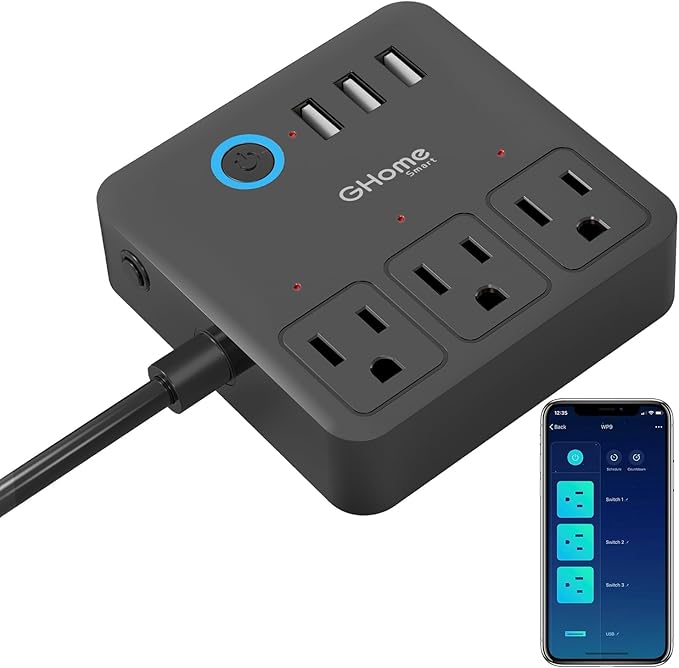 GHome Smart Power Strip Surge Protector 10A, Smart Plug That Works with Alexa & Google Home, 6 in 1 WiFi Outlets with APP Control, White Extension Cord 2.4G WiFi Only, ETL FCC Listed, No Hub Needed