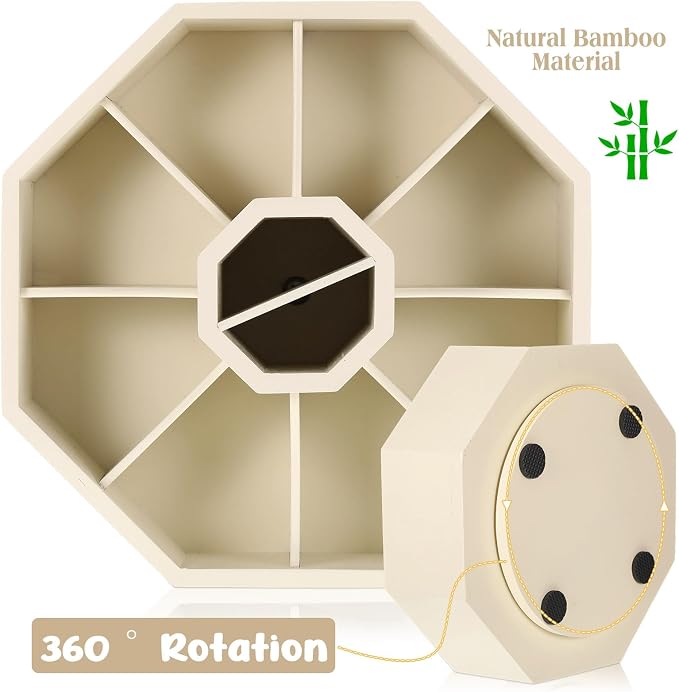 360° Rotating Pencil Holder for Desk Bamboo Rotating Marker Pen Desk Organizer Art Supply Gifts or Desktop Storage Caddy, Crayon, Marker, Pencil(Beige)