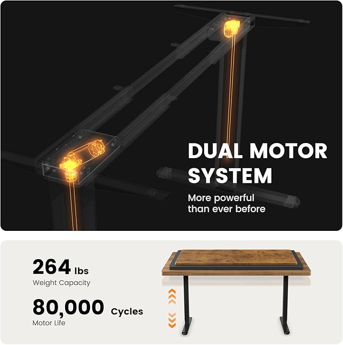 ErGear Dual Motor Standing Desk Frame, Electric Adjustable Legs Compatible Desktop Size 44″-90″, 264 lbs Weight Capacity, 4 Memory Height Settings Stand up Desks Base, Black Frame Only