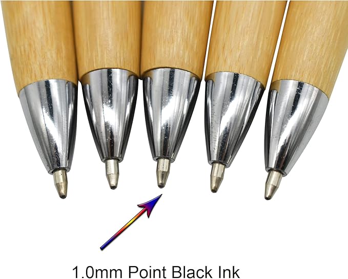 10 PCS Natural Bamboo Reed Pens Wood Retractable Pen 1.0mm With 12 PCS Refills Black Ink Ballpoint Pens For School Office Home Christmas Birthday