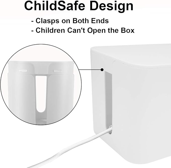 DUNCHATY Cable Management Box 3 Pack - Cord Organizer Box for Desk TV Computer - Large Medium Small Power Strip Cover & Wire Hider - Child & Pet Safe ABS Cord Box with Cable Ties - White