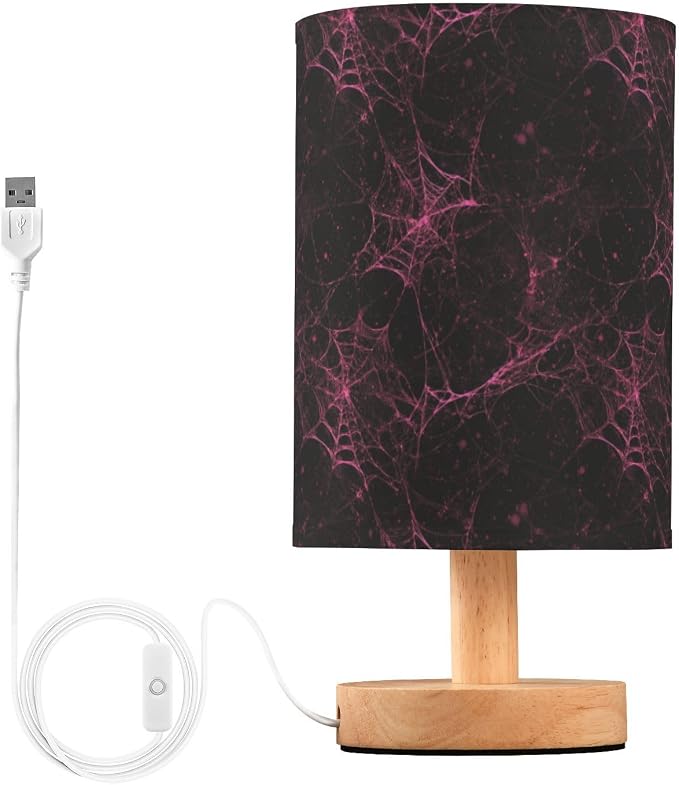 Dussdil Halloween Pink Red Cobweb Table Lamp Bedroom Bedside Night Reading Desk Lamps Cylinder Nightstand Sleeping Light Lamp for Kids Living Room Office Decor
