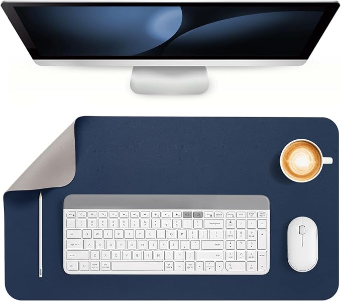 Dual Sided Desk Pad Faux Leather Desk Mat Large Mouse Pad | Desk Pad Protector Non-Slip Waterproof Desk Mouse Pad for Writing Desk, Office, Home(Light Gray Blue 23.6"X13")