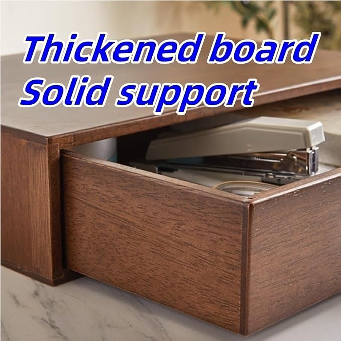 Desktop Storage Cabinet, Wooden Drawer Box, Countertop Storage Box, Organizer with Metal Handle, Multifunctional Storage Drawer for Bedroom, Living Room(Brown)