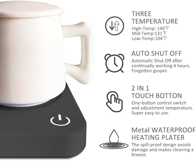 VOBAGA Coffee Mug Warmer, 4 Hours Auto Shut Off Cup Warmer for Office Home Desk with 3 Temperature Settings, Electric Coffee Warmer for Cocoa,Tea, Milk, Soup, Coffee Gifts Accessories for Women Men
