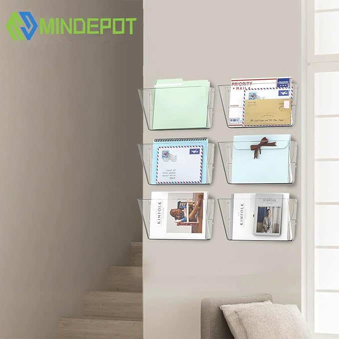 MINDEPOT 6 Pockets Acrylic Wall File Organizer Clear File Holder for Office | Acrylic Wall File Organizer Clear File Holder for Office