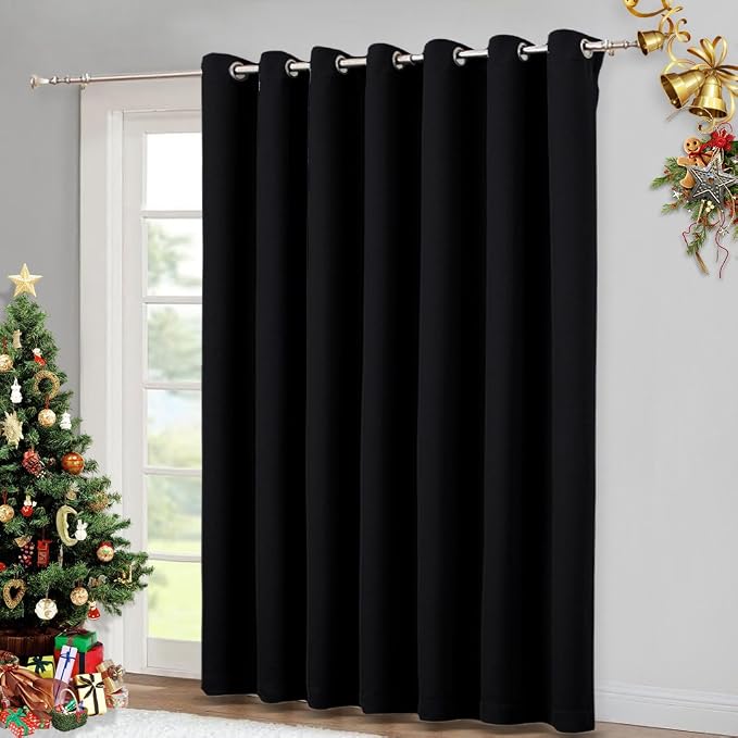 NICETOWN Room Separating Divider, Room Divider Curtain Screen Partition, Function Thermal Blackout Patio Door Panel, Sliding Door Insulated Curtain for Patio, Black, 12.5ft Wide x 8ft Long