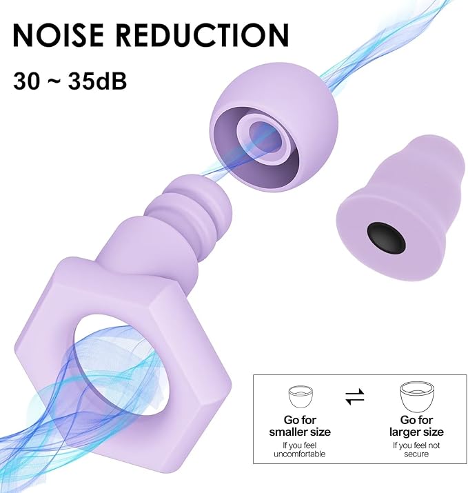 Ear Plugs for Sleeping Noise Cancelling,Reusable Silicone Earplugs with Carrying Case,Ear Plugs for Noise Reduction for Sleep,Noise Sensitivity,Travel,Focus - 5 Pairs Ear Tips in S/M/L